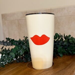 Clare v x Miir Cream and red lip print insulated tumbler with lid NWT
